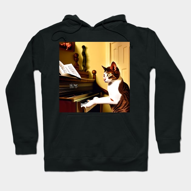 A Cat Concentrating On Reading The Sheet Music At The Piano Hoodie by Musical Art By Andrew